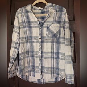 Blue and white button down shirt